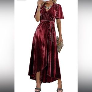 Velvet wrap dress in the color cranberry size medium